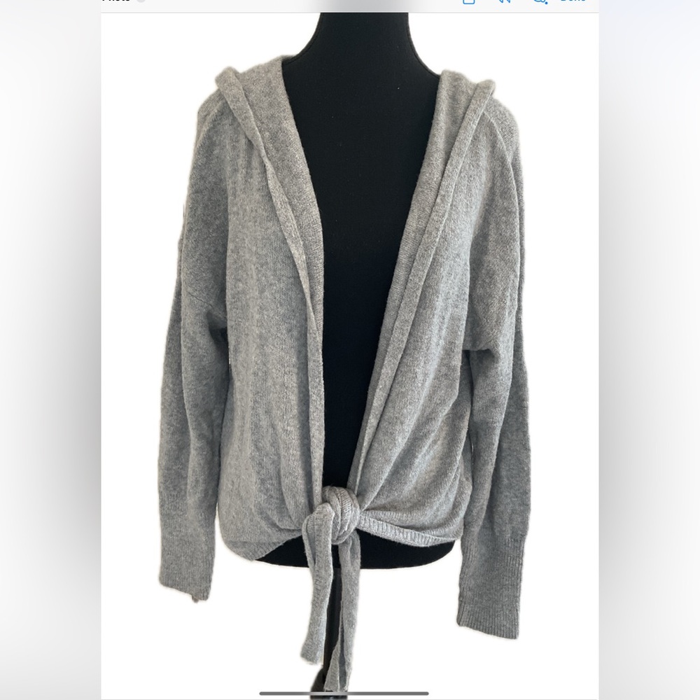 Ruby Moon Gray Women's  Hooded Cardigan with Knot Front